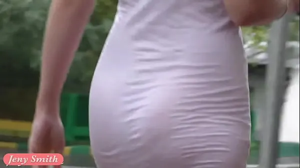 Big Jeny Smith white see through mini dress in public top Clips