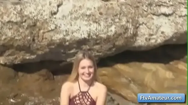 Big Cutie blonde teen amateur Scarlett finger fuck her pink shaved pussy in open nature top Clips