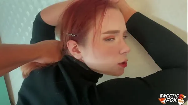 Man Facefuck, Rough Pussy Fuck of Obedient Redhead and Cum on Tits Klip teratas Besar