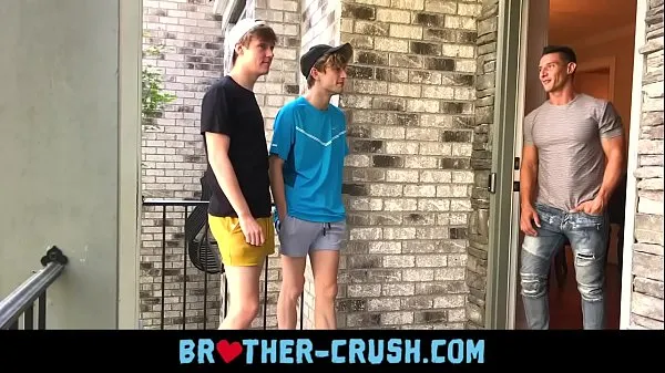 Big Hot Stepbrothers fuck their horny older neighbour in gay threesome top Clips