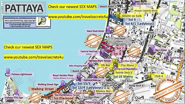 Grandes Mapa de prostituição de rua de Pattaya, Tailândia com indicação de onde encontrar streetworkers, freelancers e bordéis. Também mostramos o Bar, a Vida Noturna e o Red Light District da cidade principais clipes