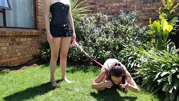 Big Girl taking her bitch out for a pee outside | humiliations | piss sniffing top Clips