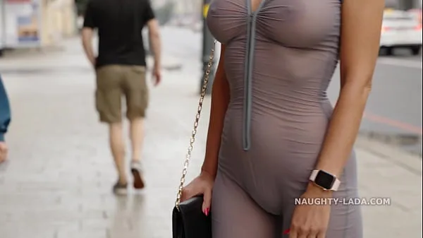 Grote Naughty Lada wear see-through outfit in the city topclips