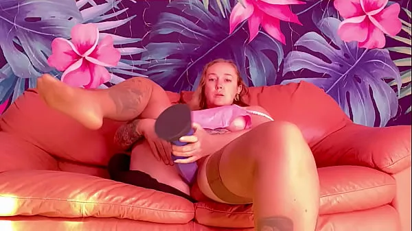horny girl in nylon fucks wet pussy with huge purple dildo Clip hàng đầu lớn