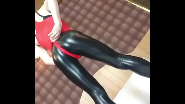Suuret no porn] Shiny Red Leotard and PU Leggings Sissy image clip ( dejavu huippuleikkeet