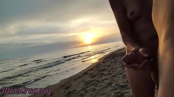 Big French Milf Blowjob Amateur on Nude Beach public to stranger with Cumshot 02 - MissCreamy top Clips