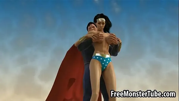 3D Wonder Woman sucking on Superman's hard cock Klip teratas besar